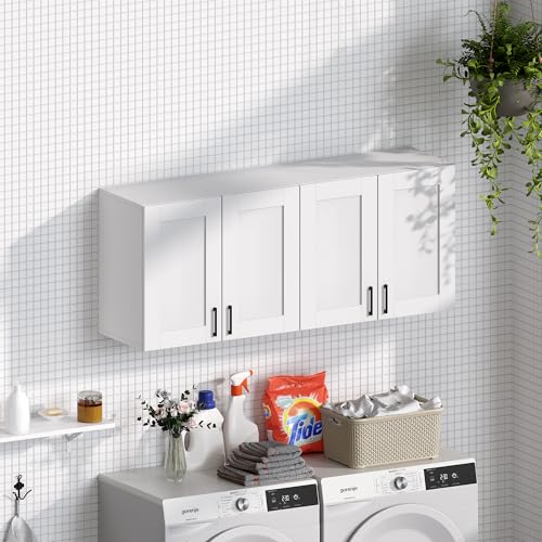 White Laundry Room Cabinets and Storage with 4 Doors and Adjustable Shelf O104516