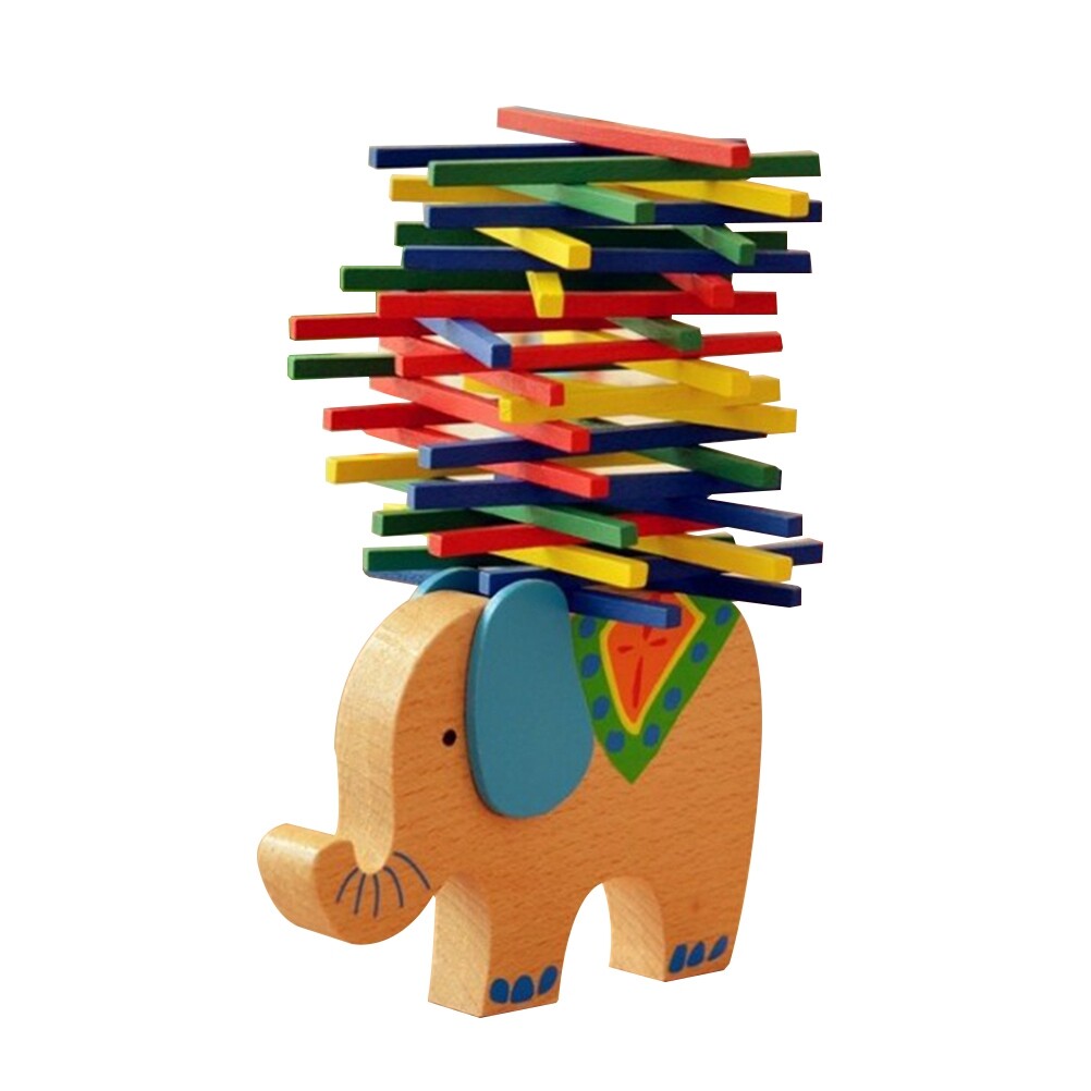 Wooden Stackable Building Blocks Set Balancing Games Playset Toys Educational Toys for Kids Children(Elephant) R16056