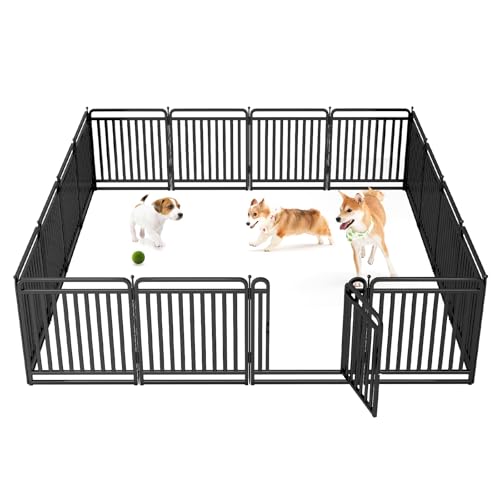 32 Inch 16 Panels Foldable Metal Dog Playpen with Doors O8366