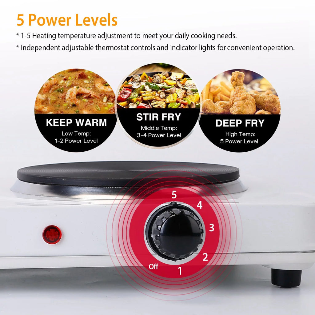 Electric Double Burner Portable Cooktop Countertop Dual Flat Burner Hot Plate Kitchen Cooker Stove with 5 Gear Temperature Control M5444
