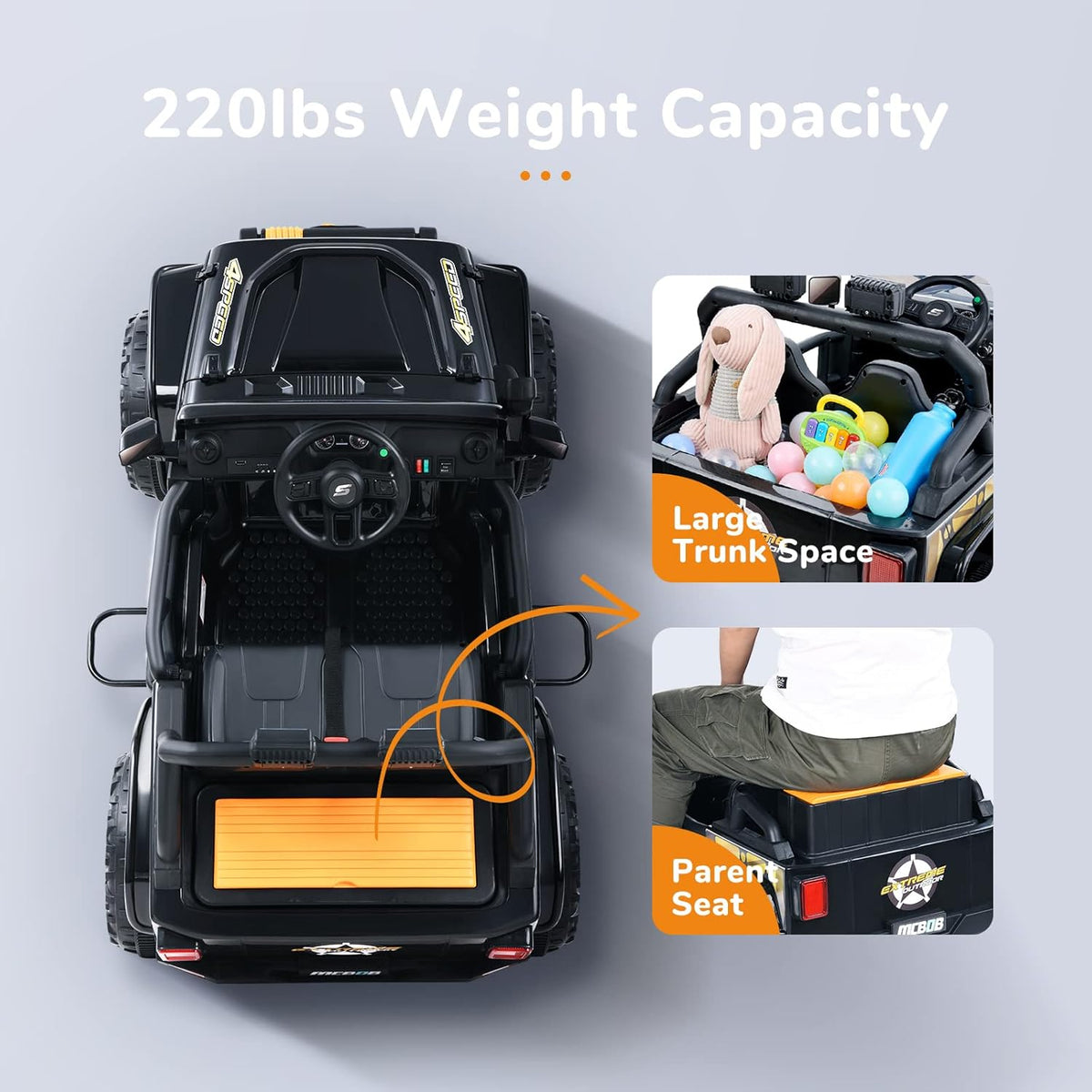 Black Kids Ride On Car with Parent Remote Control K633