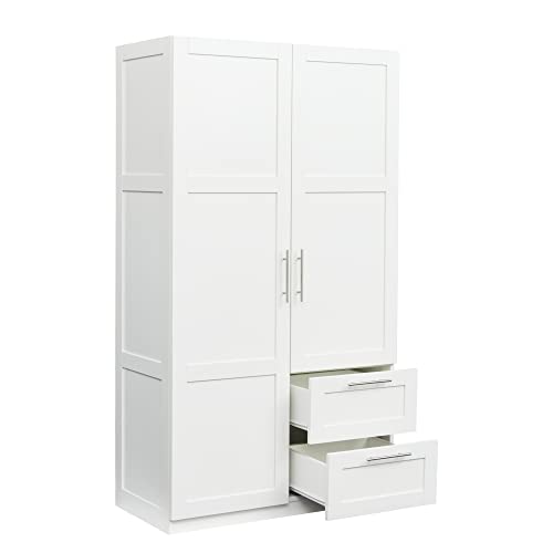 White Tall Kitchen Pantry Cabinet with 2 Doors and 2 Drawers H170553