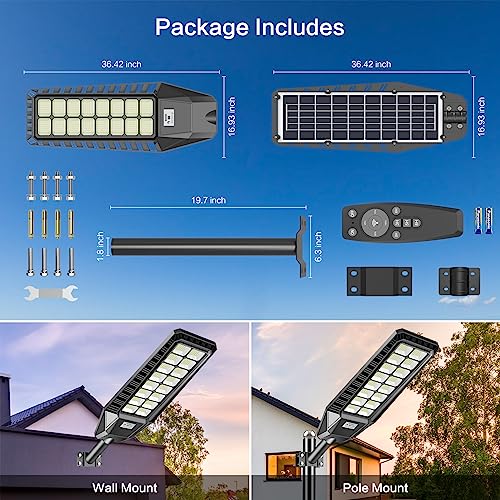 2 Pack 3200W Solar Street Lights with Motion Sensor IP66 6500K Z952375