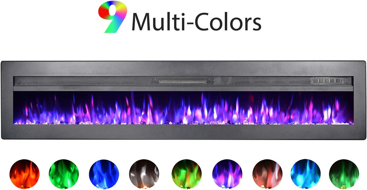 Black 60 Inch Wall Recessed Electric Fireplace with Remote M69644