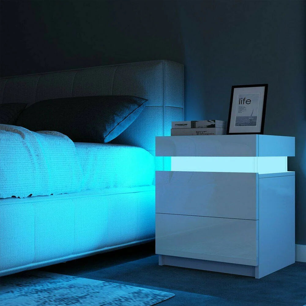 White 2 Drawer High Gloss Nightstand G230404