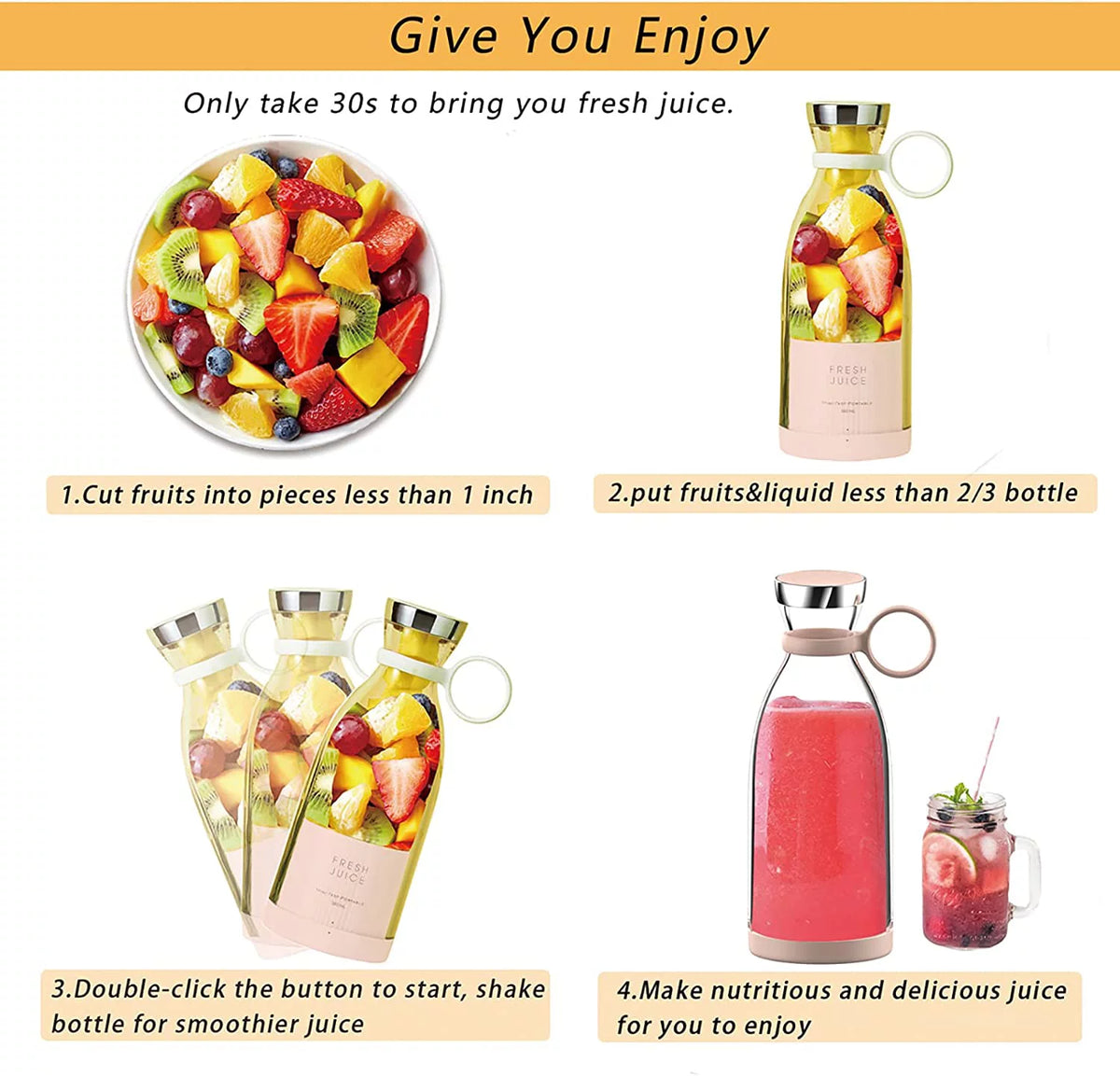 Pink Portable USB Blender H41375