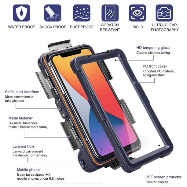 Waterproof Protective Case for Phones Up to 6.9 Inch with Lanyard D578