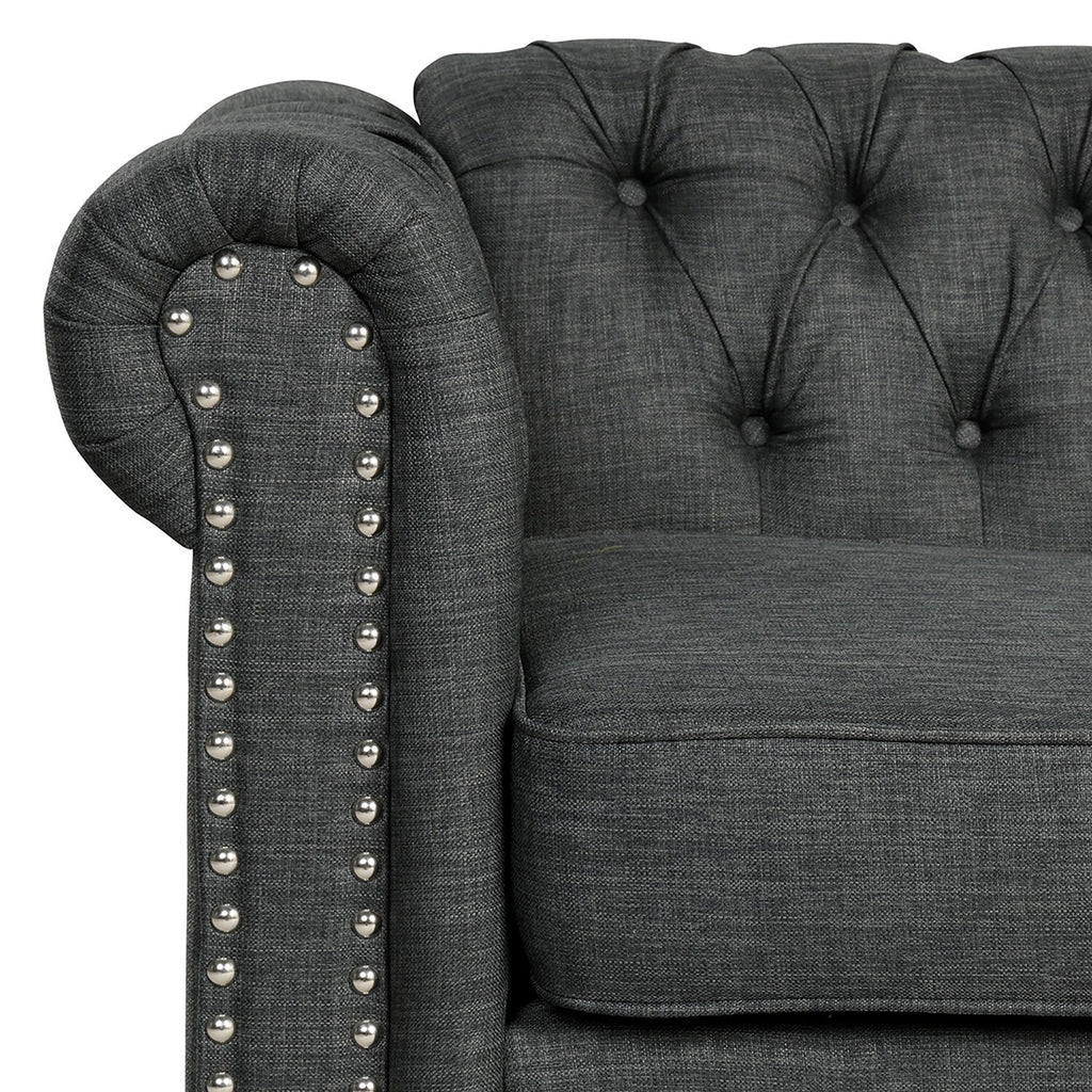Grey Linen Chesterfield Sofa with Nailhead D574736