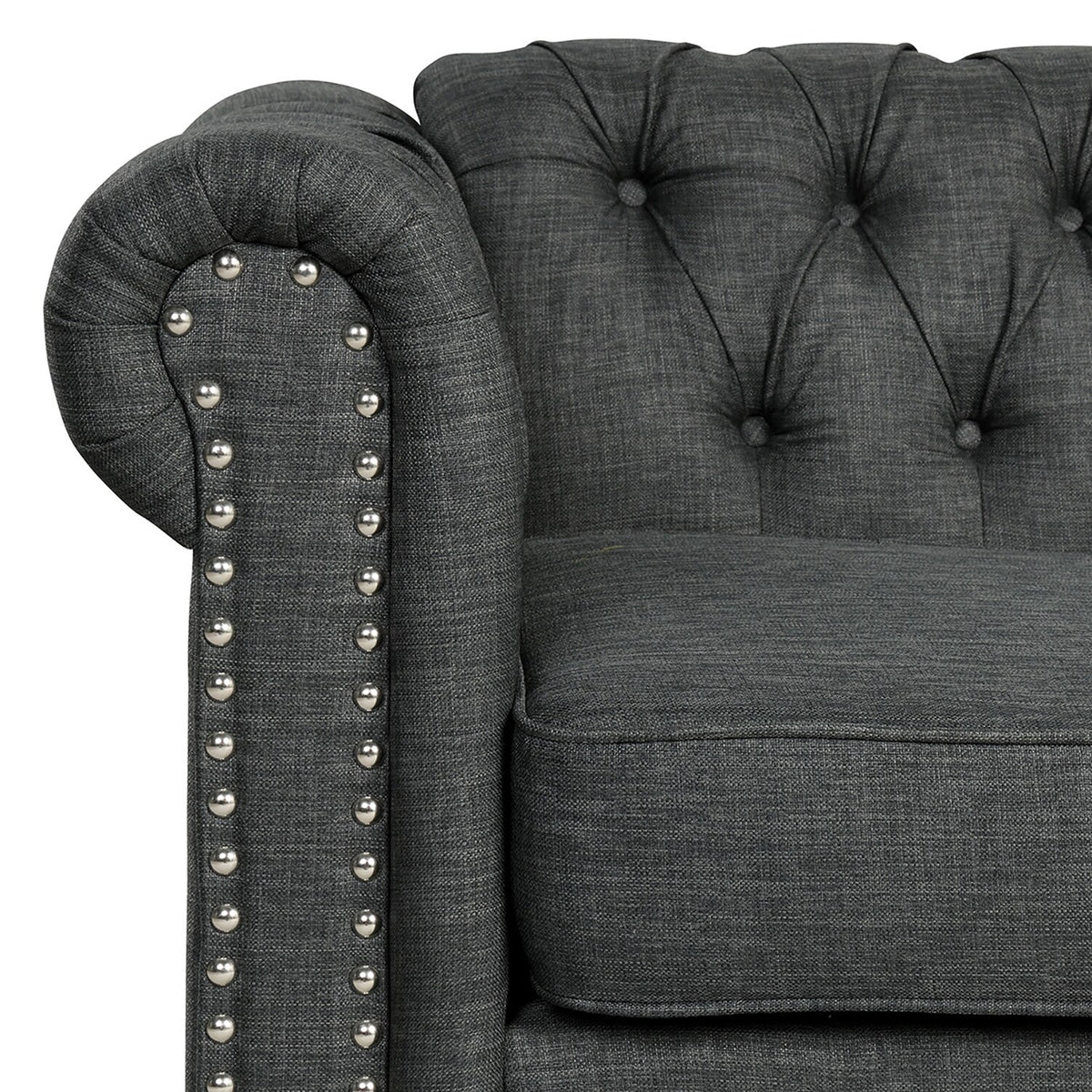Grey Linen Chesterfield Sofa with Nailhead D574736