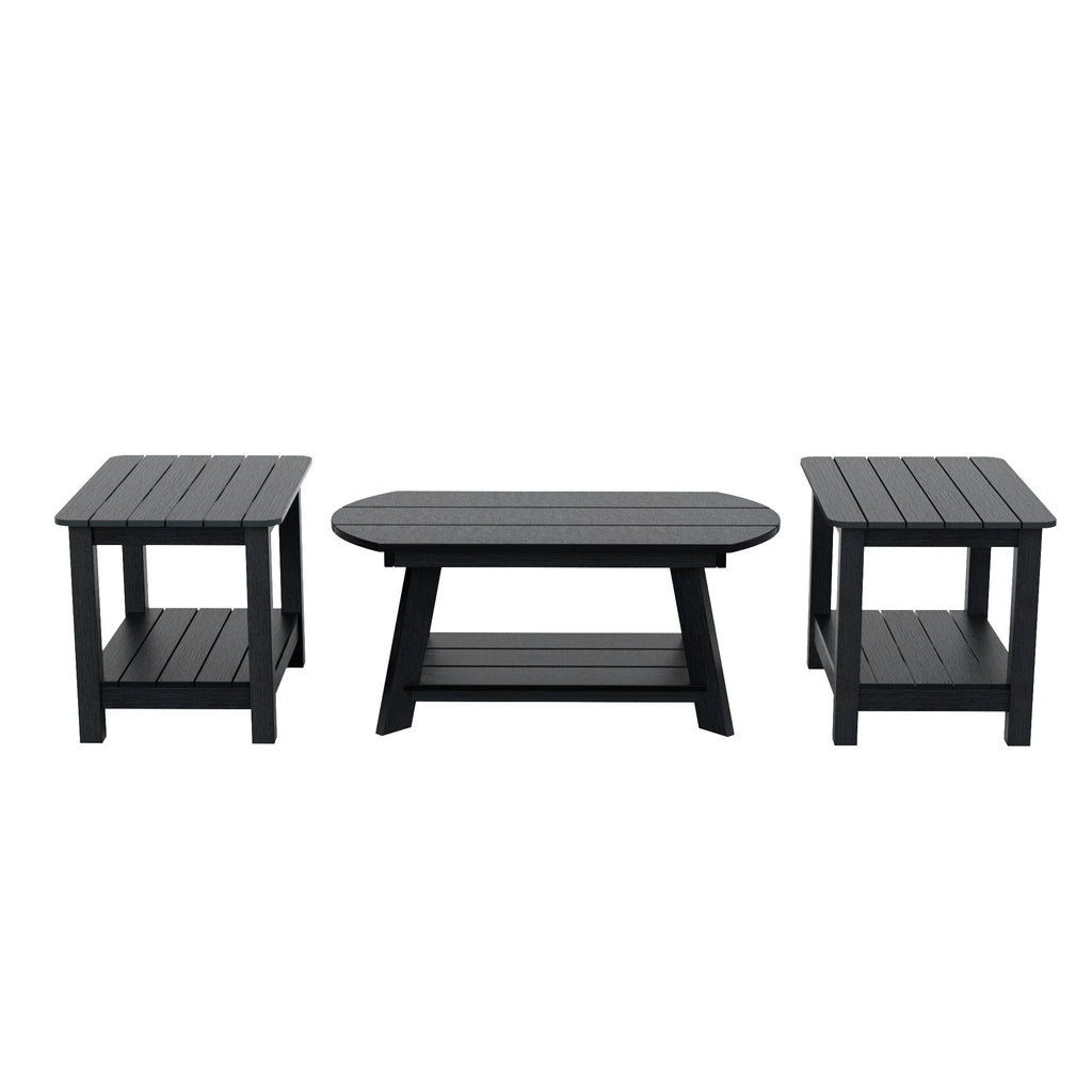 Black 3-Piece Outdoor Coffee Table and Side Table Set A657