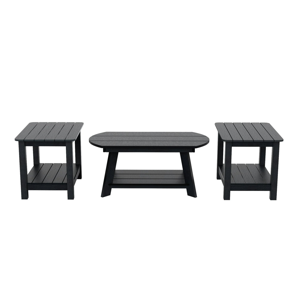 Black 3-Piece Outdoor Coffee Table and Side Table Set A657