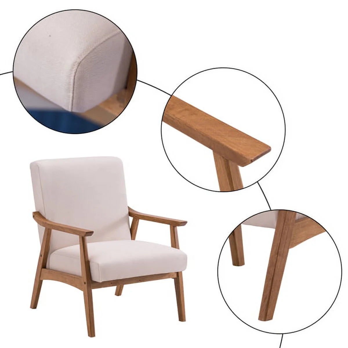 Beige Solid Wood Single Sofa Chair Y793589