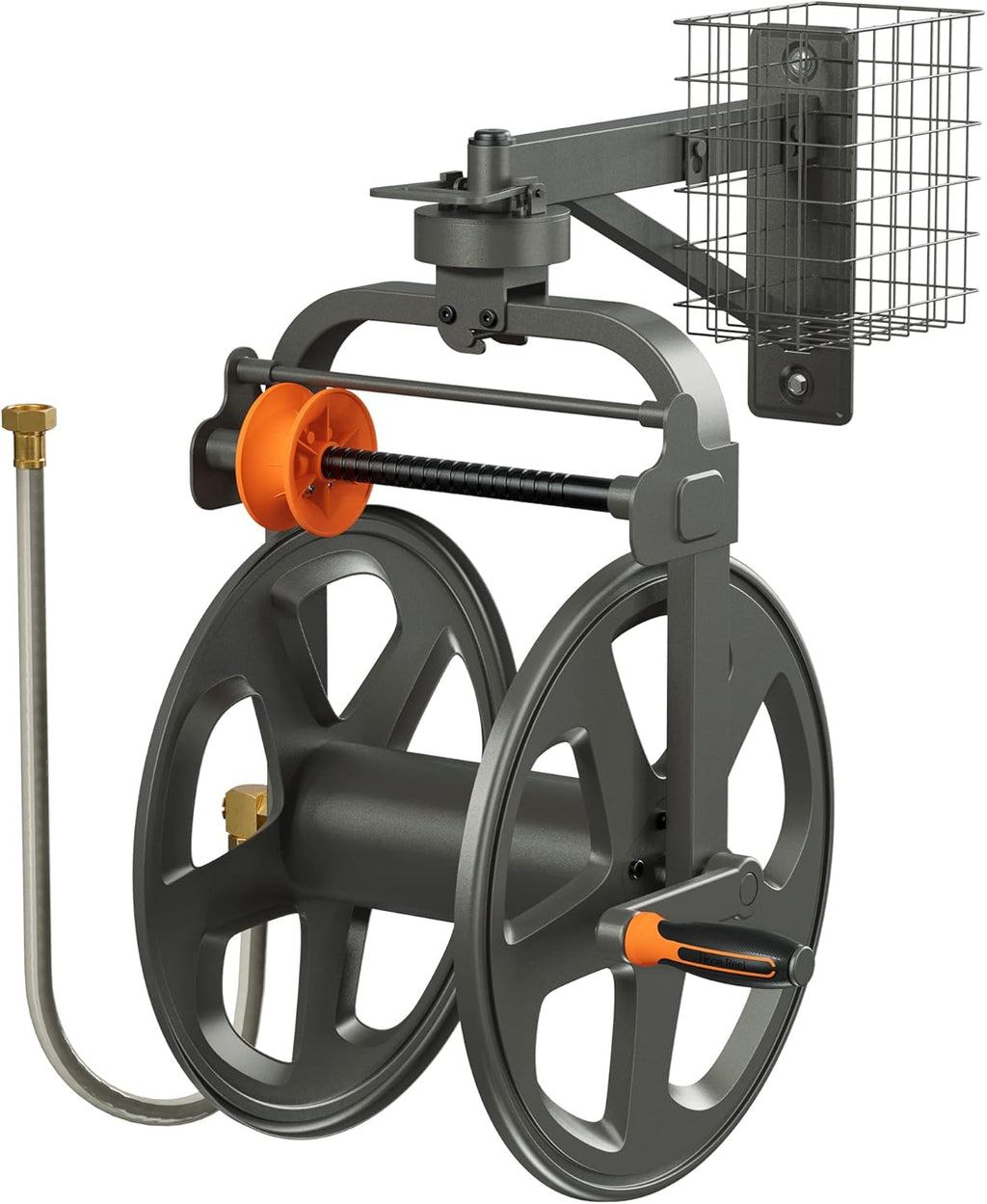 Wall Mounted Metal Hose Reel with Detachable Basket I780585