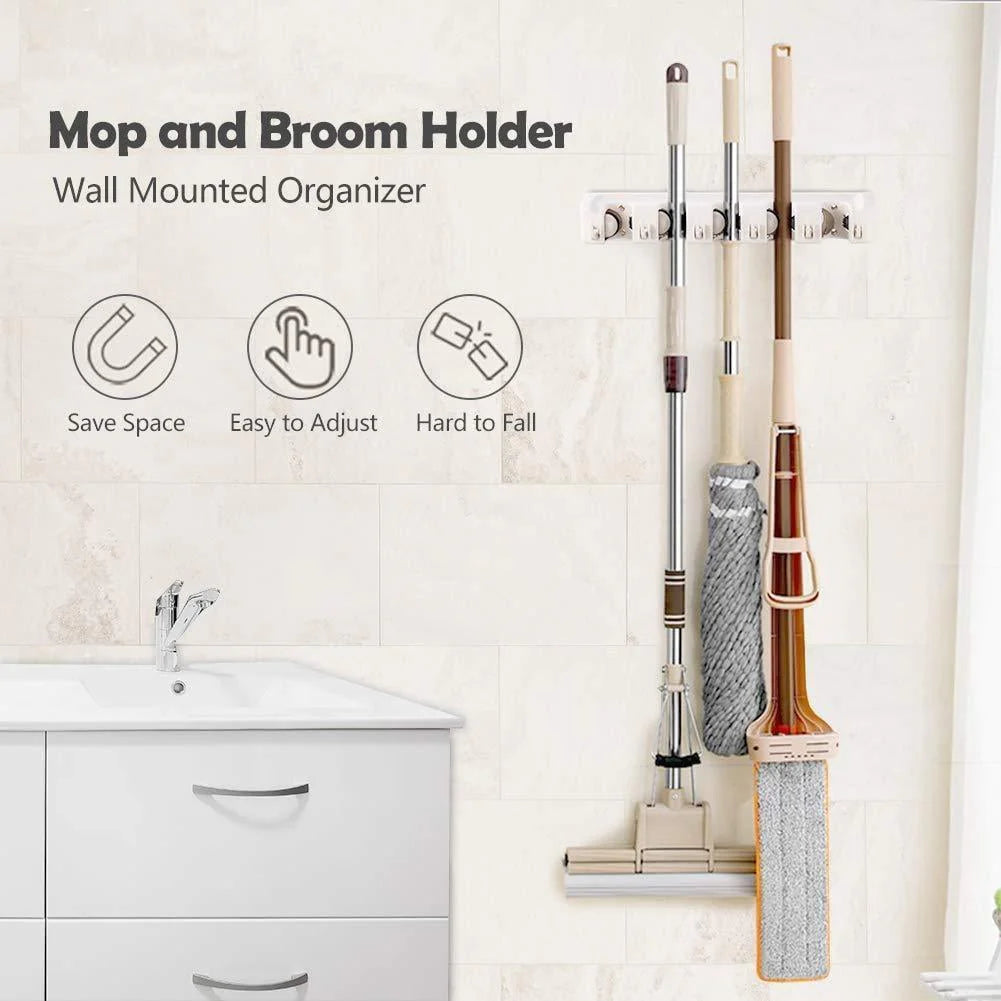 White Wall Mounted Mop & Broom Hanger S1524