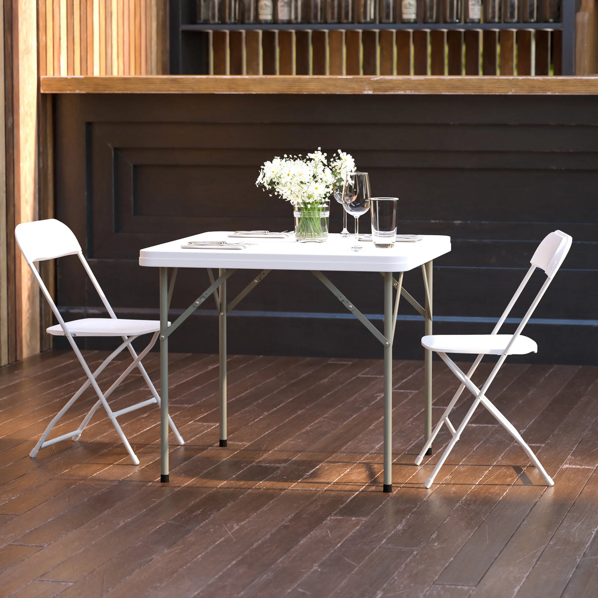 Square Granite White Plastic Folding Table Set of 5 A968981