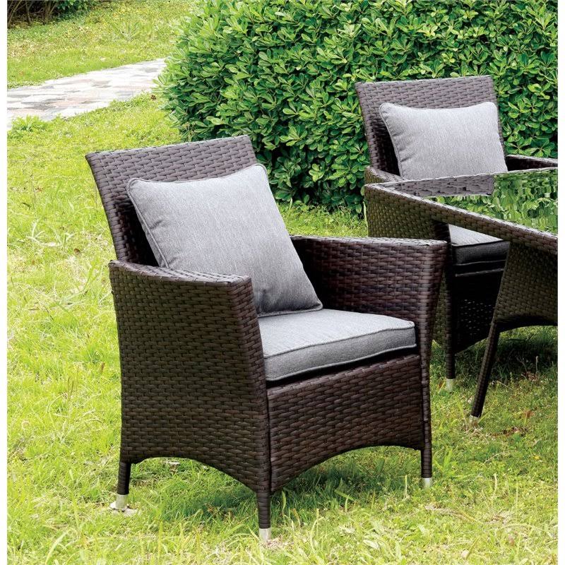 Gray Rattan Patio Wicker Arm Chair (Set of 2) T297553
