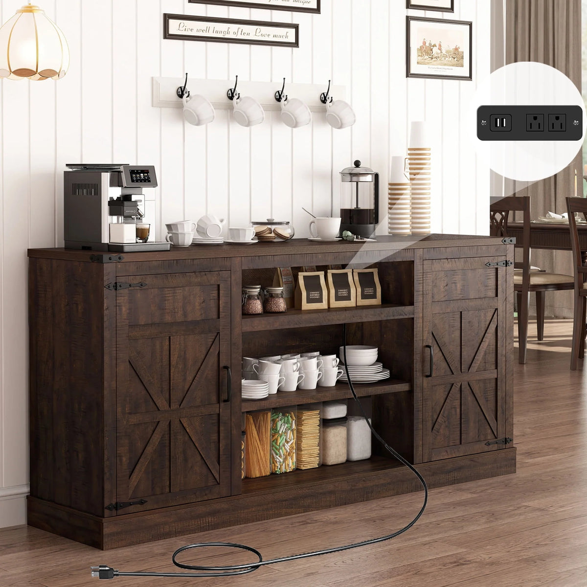 57 Double Barn Door Cabinet with Power Outlet & LED Light K6614