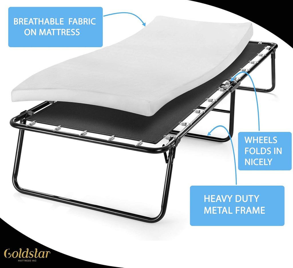 Rollaway Folding Guest Bed with 3-Inch Memory Foam Mattress Y9980