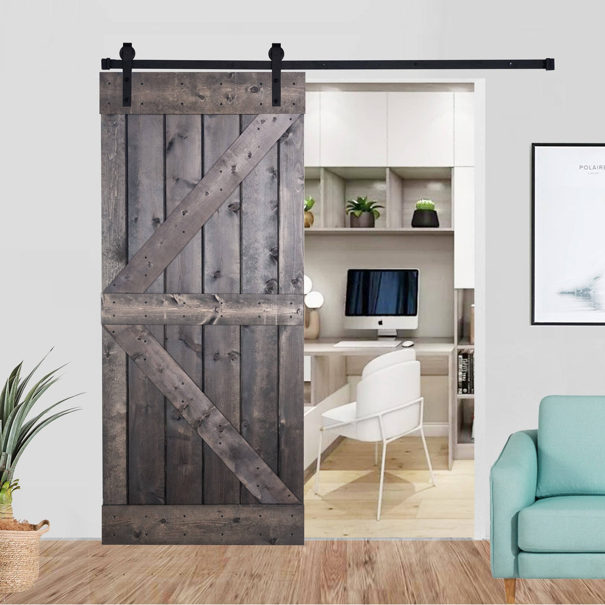 Paneled Wood Barn Door with Installation Hardware Kit V58947