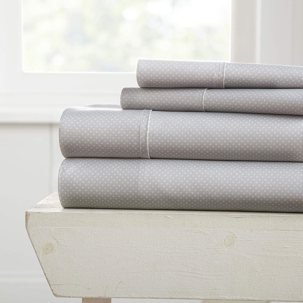 Rose Pattern 4 Piece Bed Sheet Set Queen Light Gray E52081