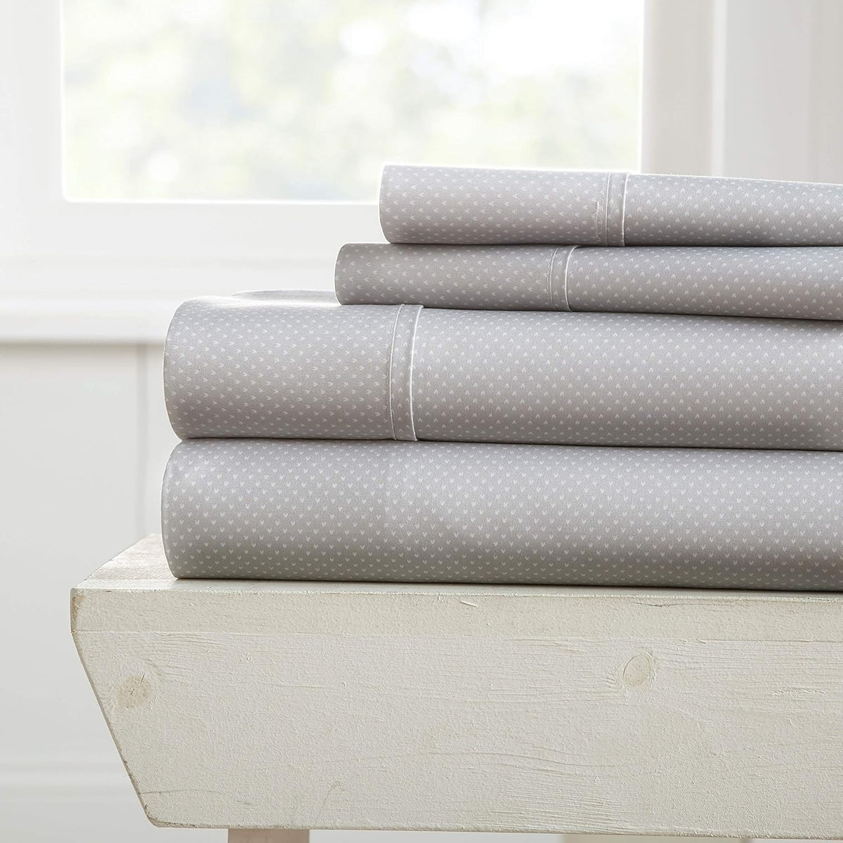 Rose Pattern 4 Piece Bed Sheet Set Queen Light Gray E52081