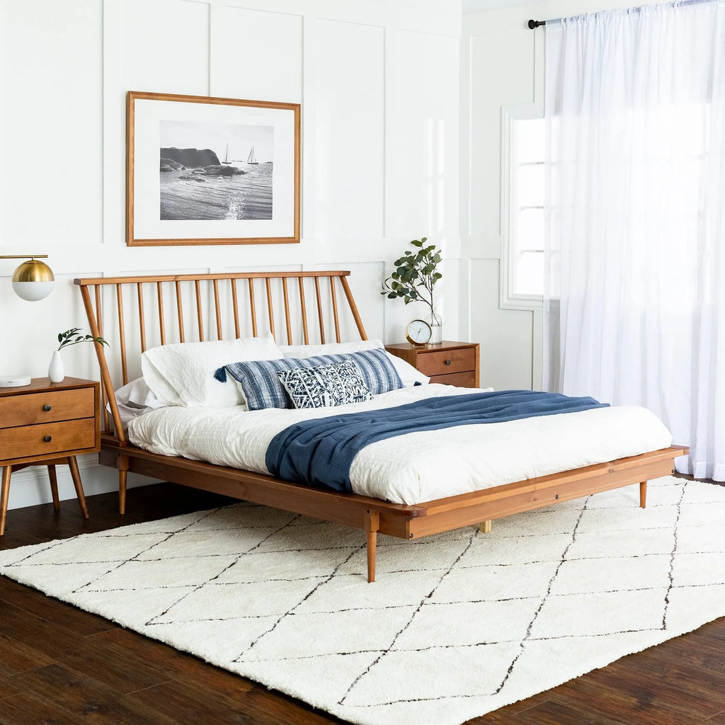 Solid Pine Wood Spindle Bed - Light Oak - Queen S9713