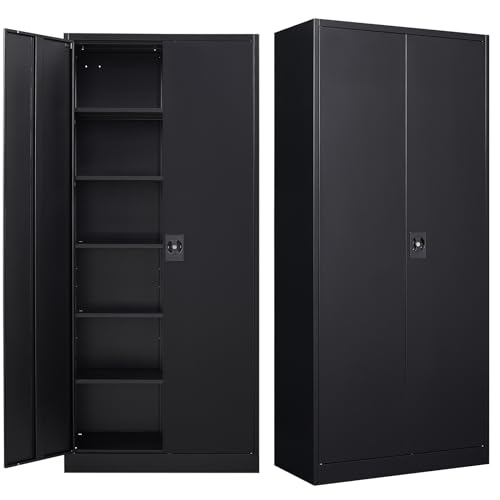 Black Steel Storage Cabinet with Doors and 5 Shelves X994