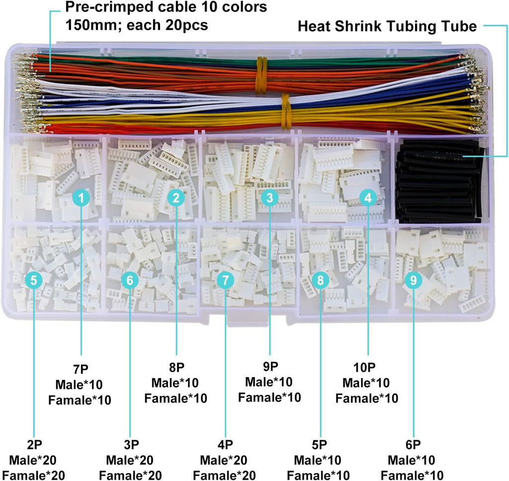 MX 1.25 Male Female Connector Kit with Pre-Crimped Cables, 240pcs Connectors and 200pcs 28AWG Cable S860