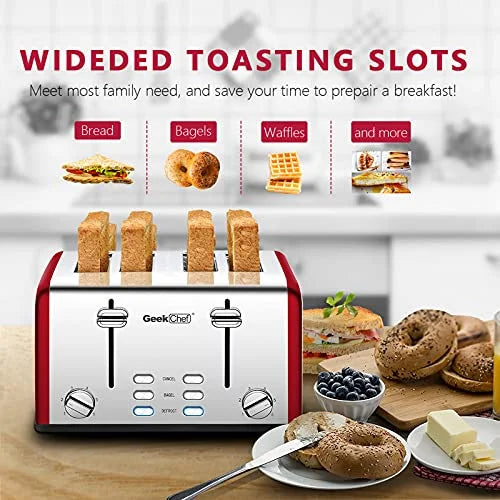 4 Slice Extra Wide Slots Stainless Steel Toaster X7292