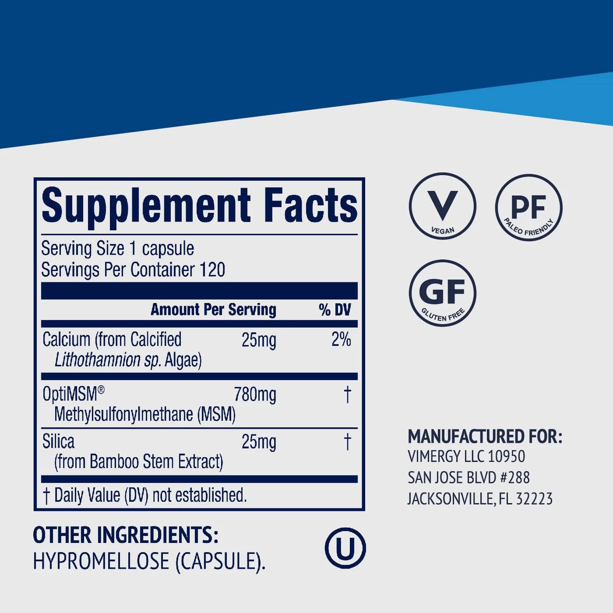 MSM with Silica + Calcium Capsules G447263