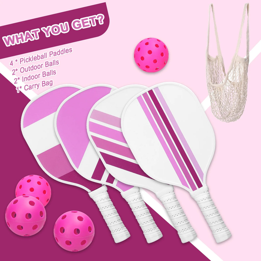 USAPA Approved Pickleball Set of 4 with 4 Balls Pink B400394