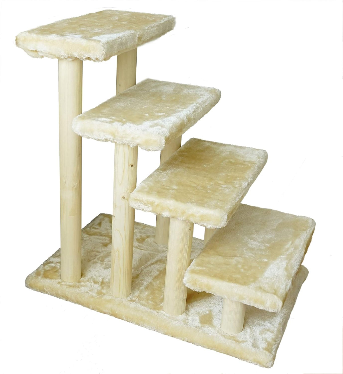 Brown 4-Step Wooden Pet Stairs with Detachable Carpet H723