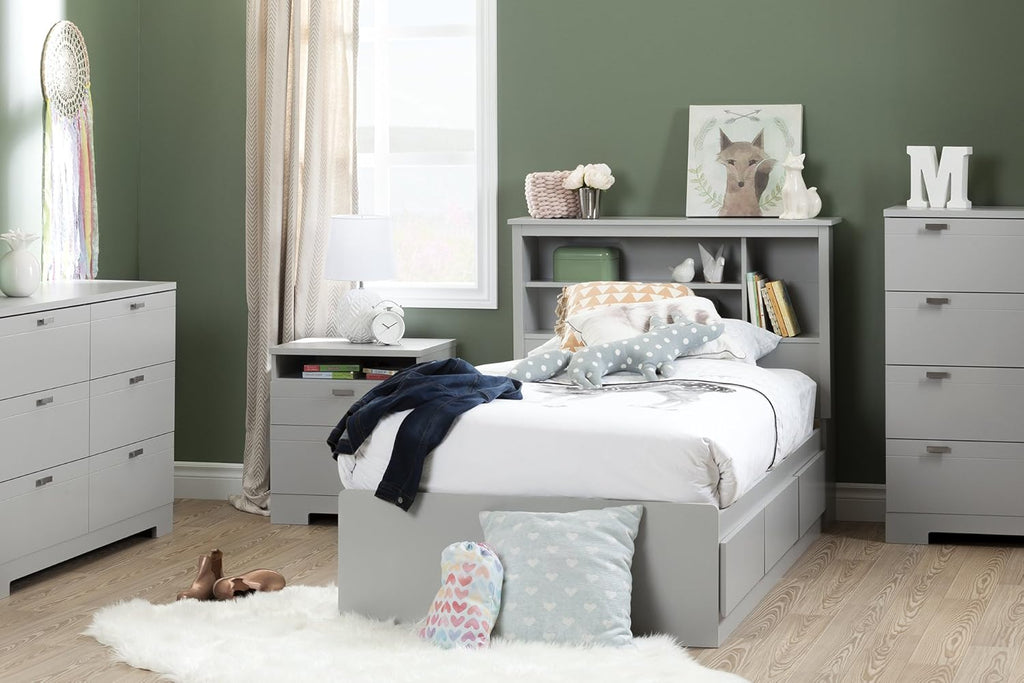 Twin Soft Gray Bookcase Headboard T66516
