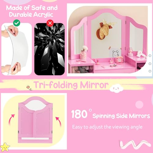 White Kids Vanity with Tri-fold Mirror N6296