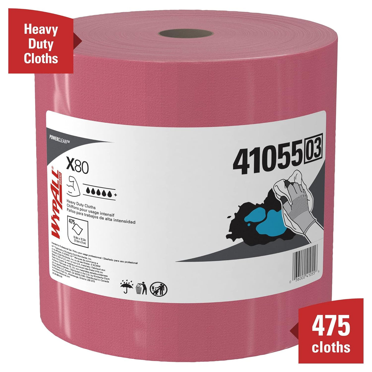 Heavy Duty Cloths Jumbo Roll, Red, 475 Sheets L809917