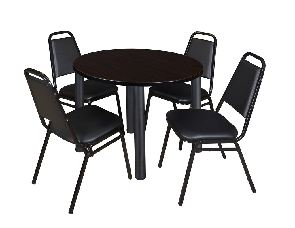 48x22 Round Breakroom Table with 4 Stack Chairs Y190109