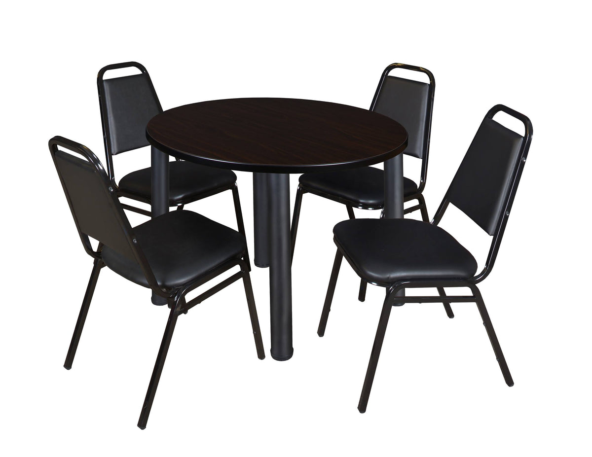 48x22 Round Breakroom Table with 4 Stack Chairs Y190109