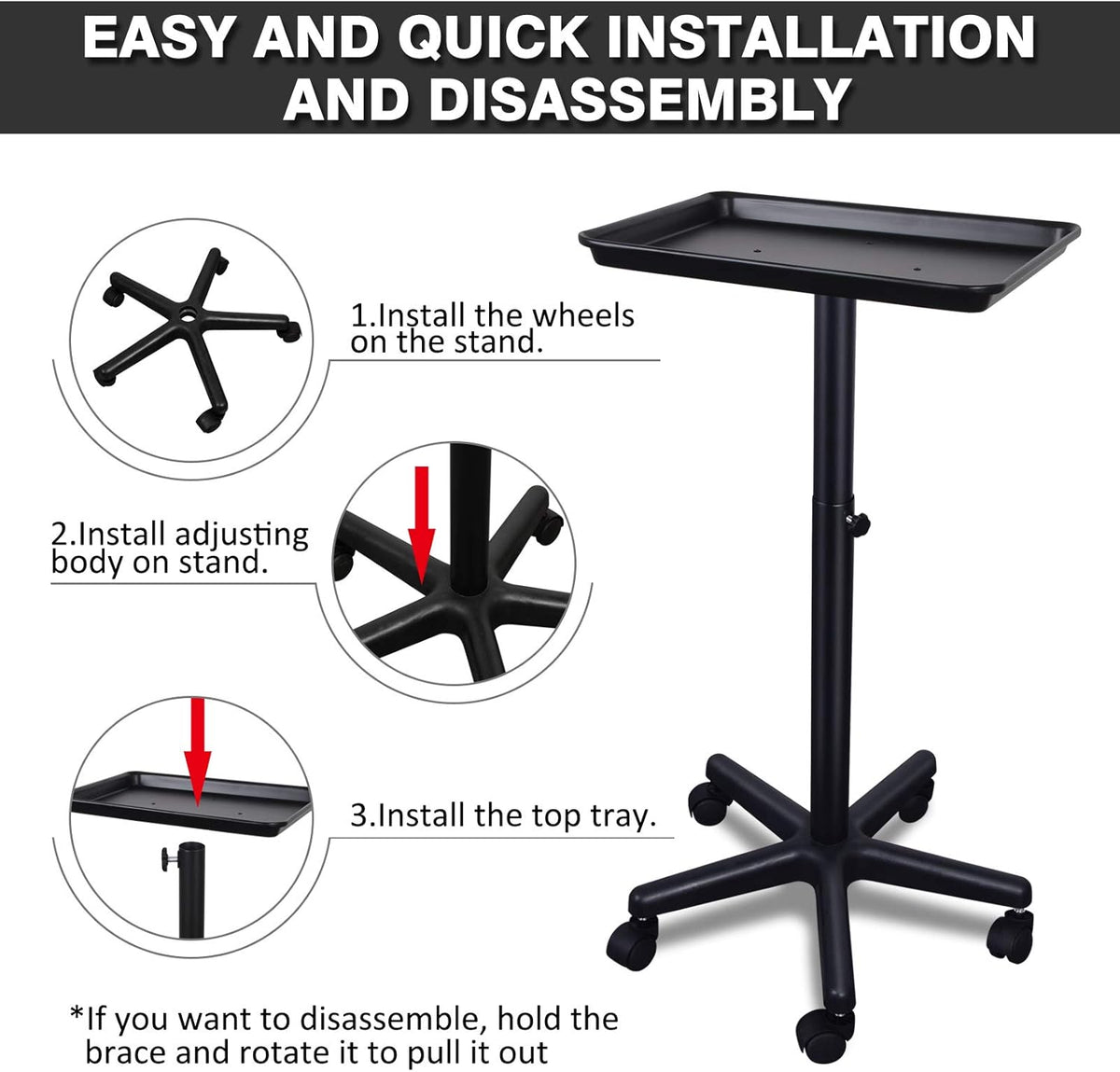 Height Adjustable Salon Rolling Tray on Wheels B1245