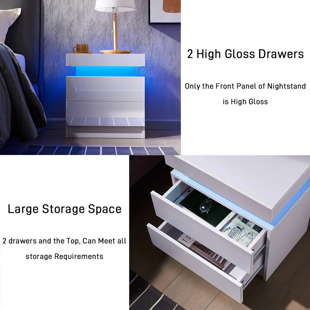 White 2 Drawer High Gloss Nightstand G230404