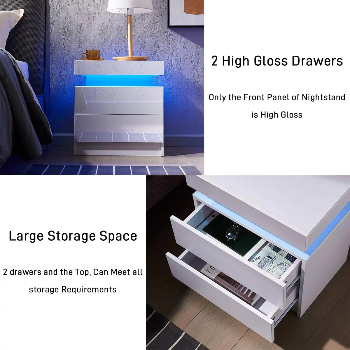 White 2 Drawer High Gloss Nightstand G230404