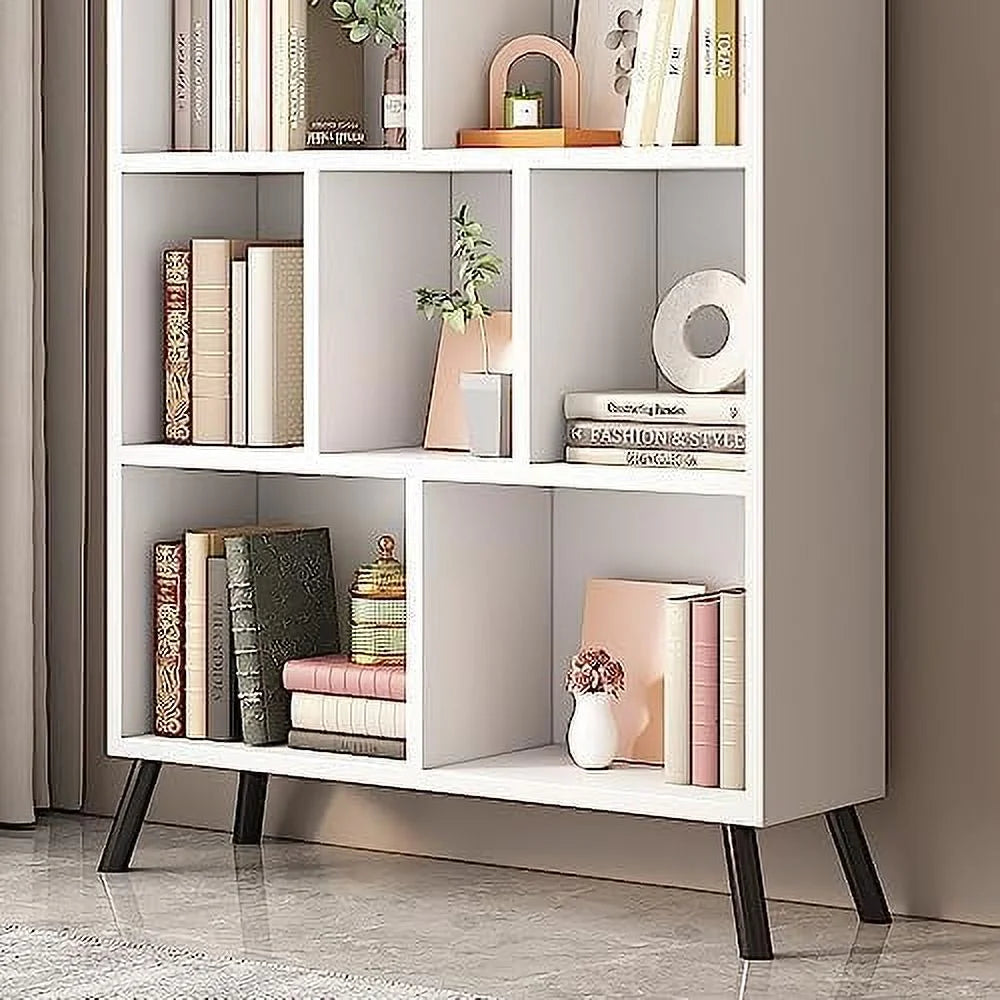 White 7 Cube 3 Tier Wood Bookshelf Y28862