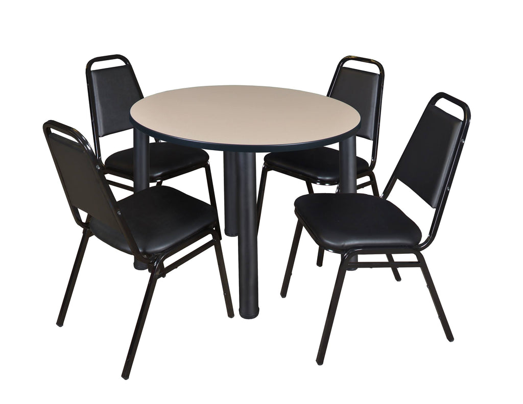 48x22 Round Breakroom Table with 4 Stack Chairs Y190109