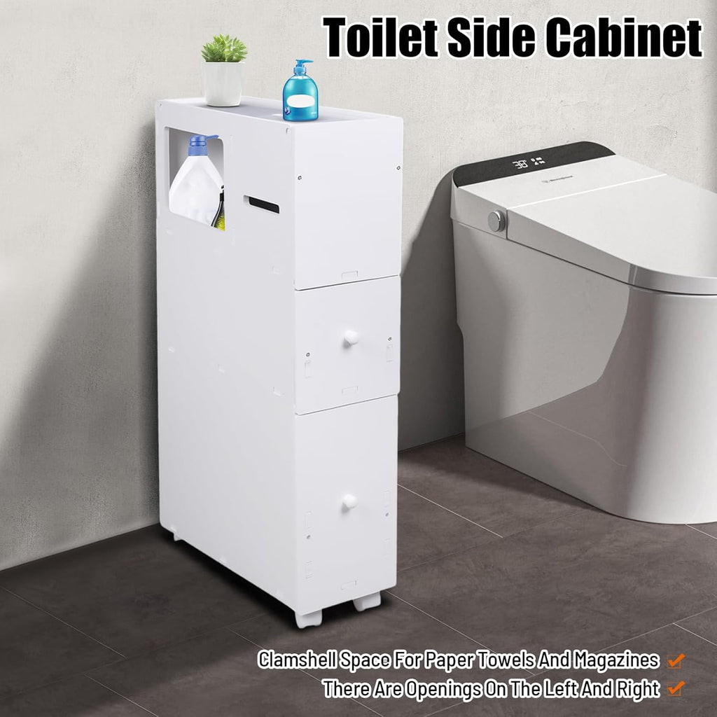 White Slim Rolling Bathroom Storage Cabinet T813