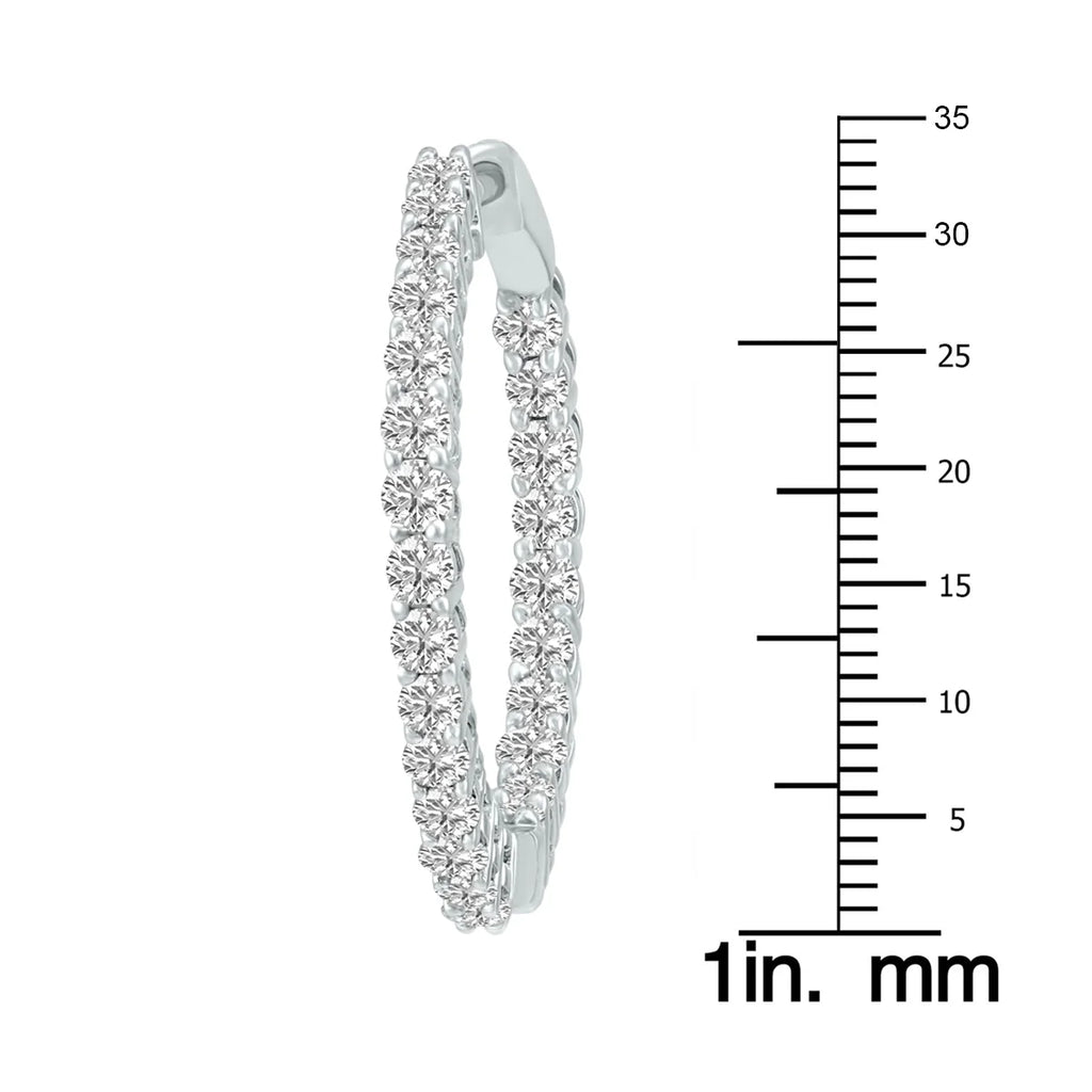 14K White Gold Diamond Hoop Earrings D879