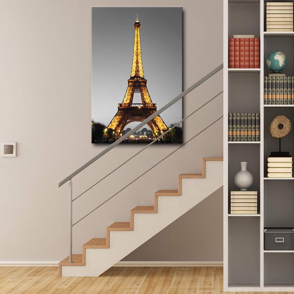 Paris Cityscape Canvas Wall Art Eiffel Tower at Night Giclee Print Gallery Wrap Framed 24x36 J5112