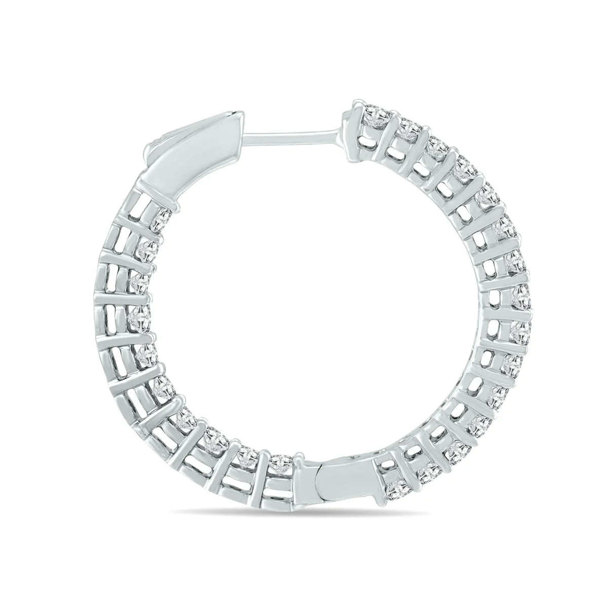 14K White Gold Diamond Hoop Earrings D879