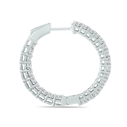 14K White Gold Diamond Hoop Earrings D879