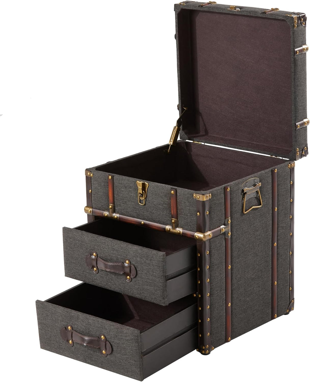 Grey Linen Storage Chest with Hinged Top F90395