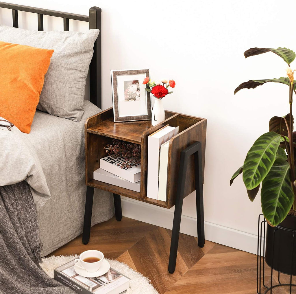 Rustic Brown Stackable End Table with Metal Frame S6655