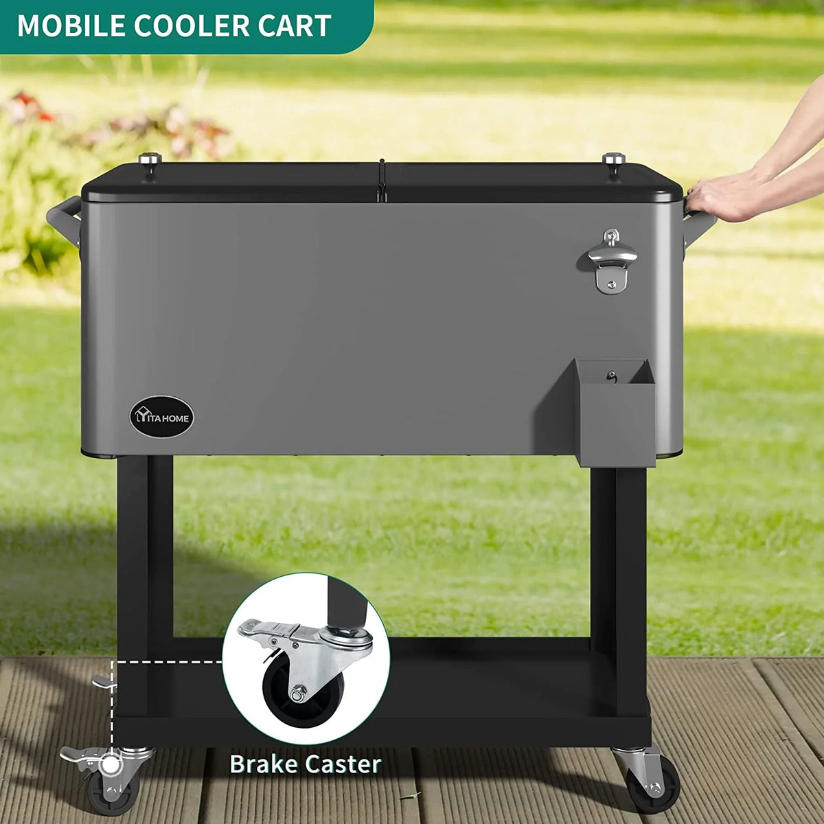 80 Quart Rolling Cooler Cart with Wheels U817